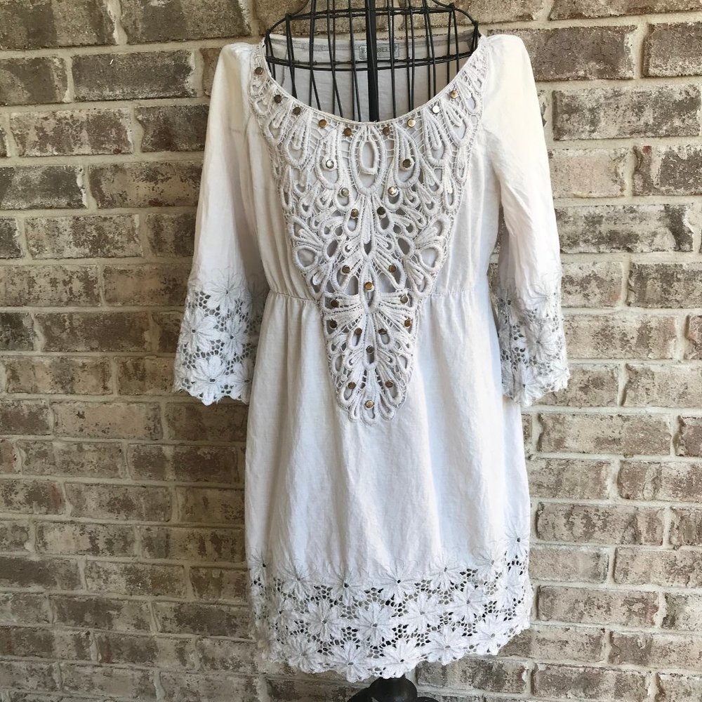 Farinelli Tunic Dress Top Crochet Large Peasant